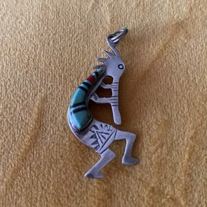 Turquoise and Silver Kokopelli Vintage Pendant